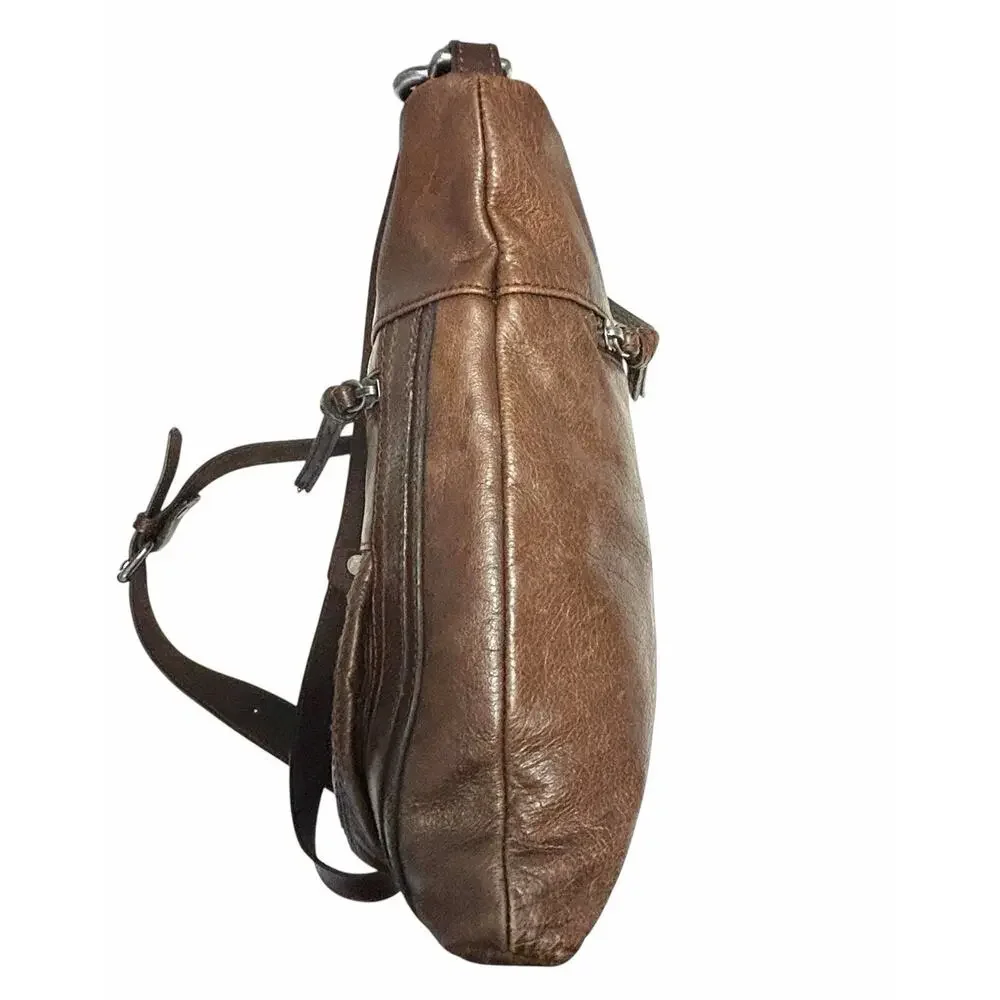 Vintage Distressed Leather Shoulder Bag Crossbody Brown Boho Messenger
